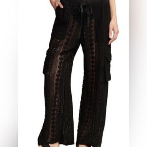 Lucky Brand Black Cotton Crocheted Cargo Pants
